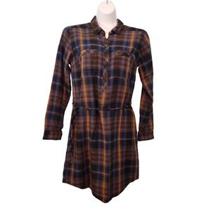 Eddie Bauer Women's  Long Sleeve Plaid Flannel Belted Tunic Shirt Dress 8